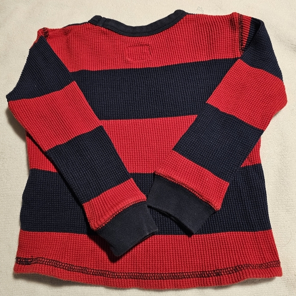 Mini Boden Long-Sleeve Waffle Shirt, Red with Navy Stripes & Trim, Size 2-3Y - Picture 3 of 6